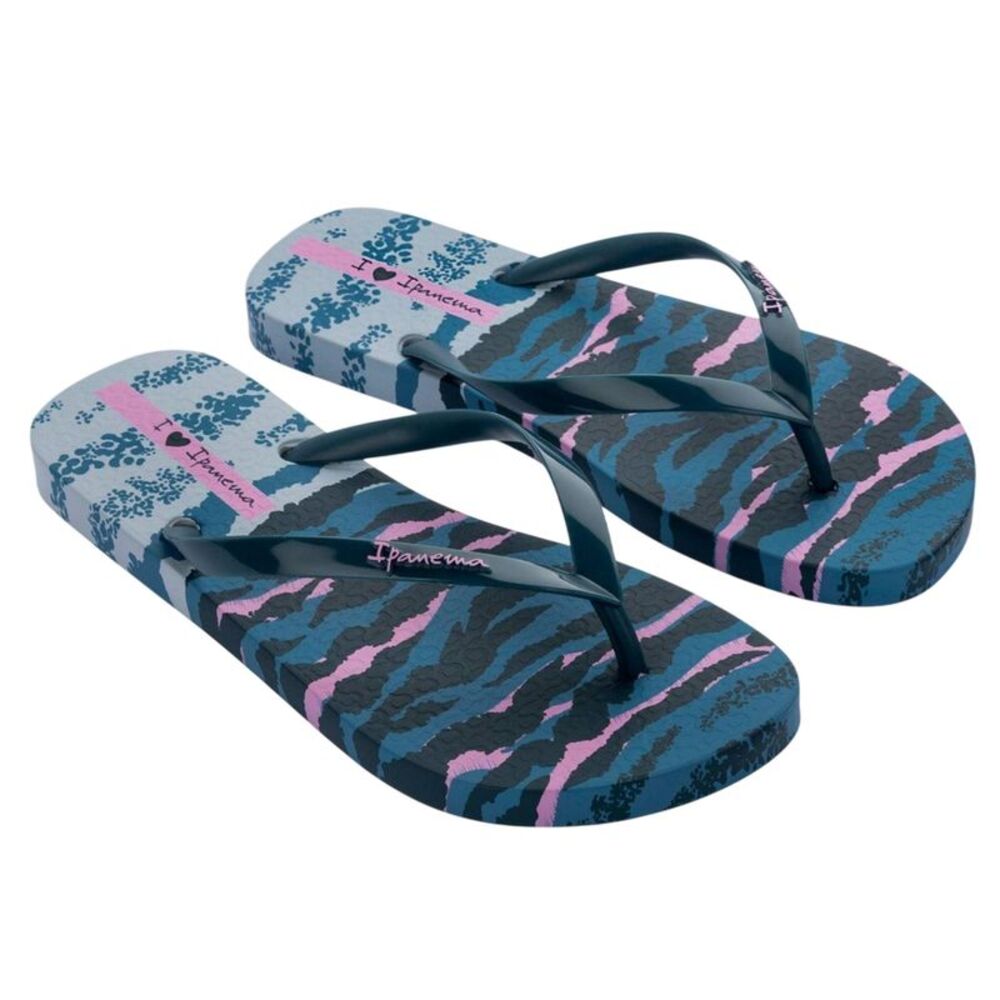 Ipanema Womens/Ladies Zebra Flat Flip Flops / Blue Print